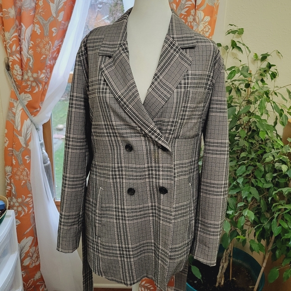 ZARA HOUNDSTOOTH KNOT BLAZER BROWN - Picture 3 of 8
